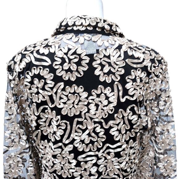 Damee Inc Black Mesh Soutache Zip Jacket & Matching Tank Top Twinset Sz L - Picture 10 of 16